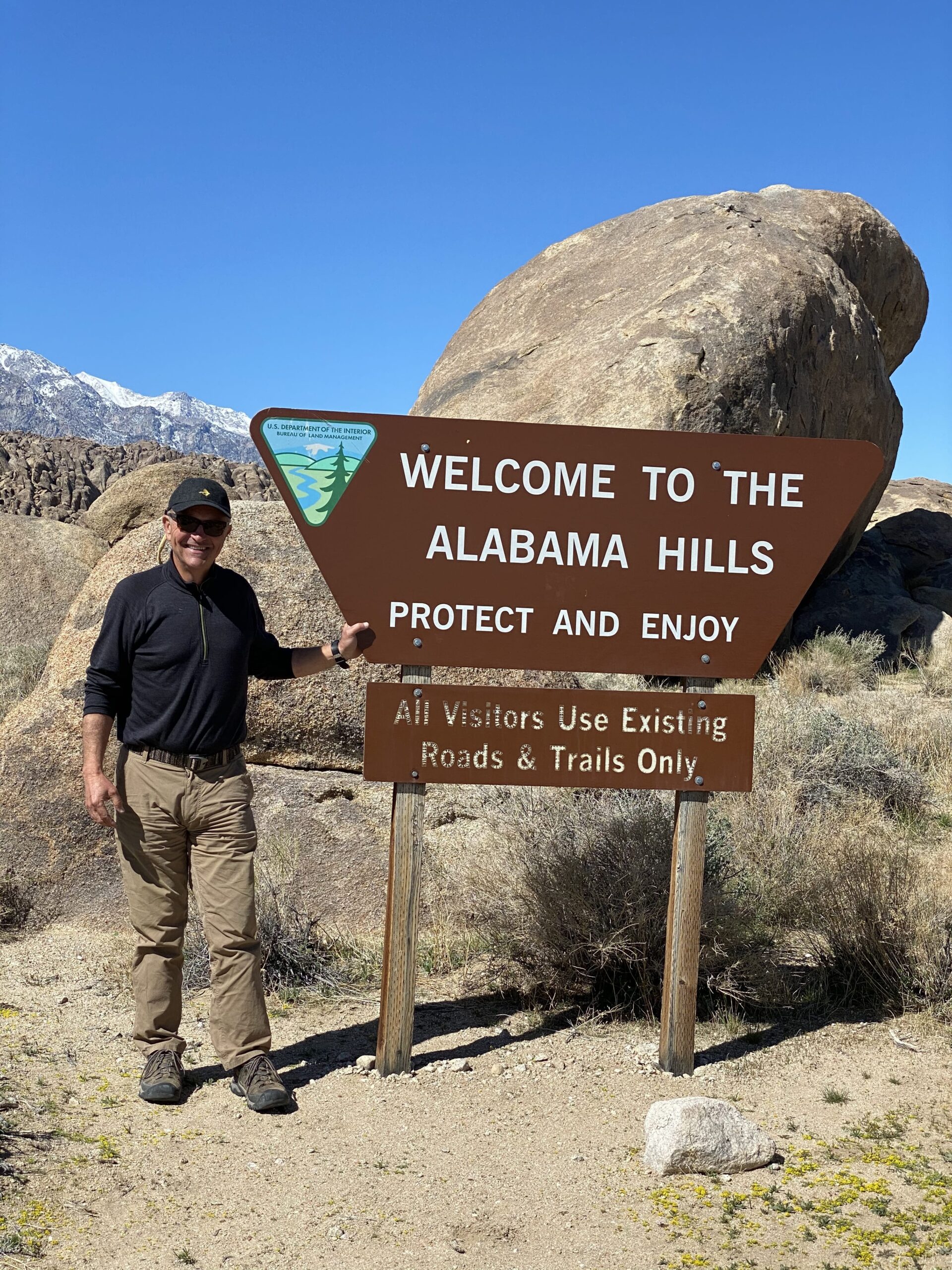 Tom Igou in front of Alabama Hills sign